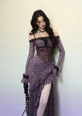 One-Shoulder Lace Leopard Print Dress